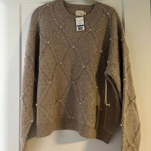 Taupe Sweater with Pearl Details